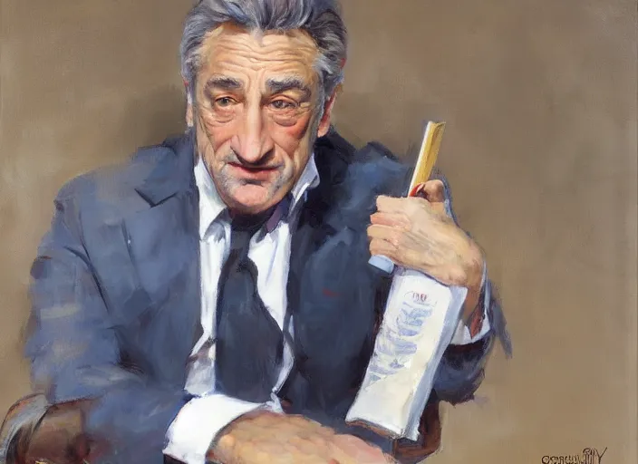 Image similar to a highly detailed beautiful portrait of robert deniro by gregory manchess, james gurney, james jean