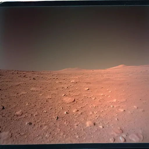 Prompt: a polaroid photograph of the surface of mars