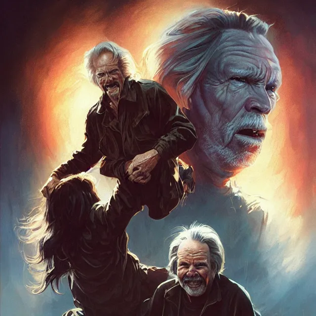 Image similar to the thing john carpenter and kurt russell by stanley artgerm lau, wlop, rossdraws, frank frazetta, andrei riabovitchev, marc simonetti