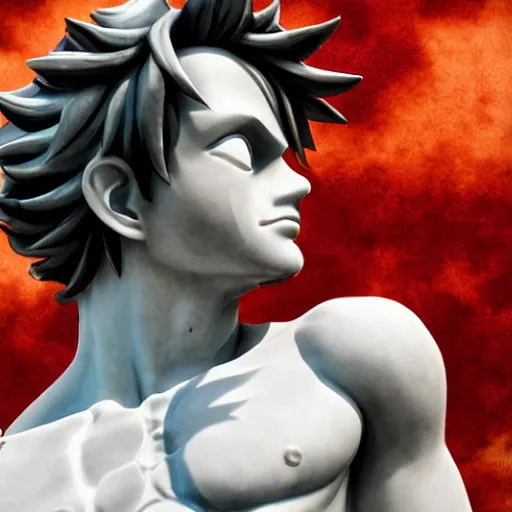 Image similar to Luffy as a Marble Statue, epic detail, photorealistic, sharp focus, anime style