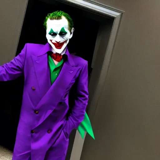 Image similar to the joker dressed as batman