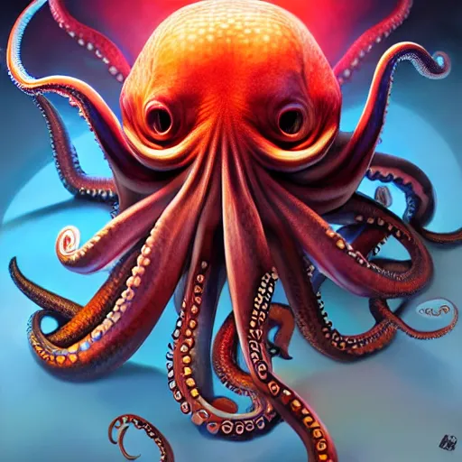 Image similar to the octopus, amazing, beautiful, perfect eyes, full body shot, portrait, vivid colors, elegant, concept art, sharp focus, digital art, Hyper-realistic, 4K, Unreal Engine, Highly Detailed, HD, Dramatic Lighting by Brom, trending on Artstation