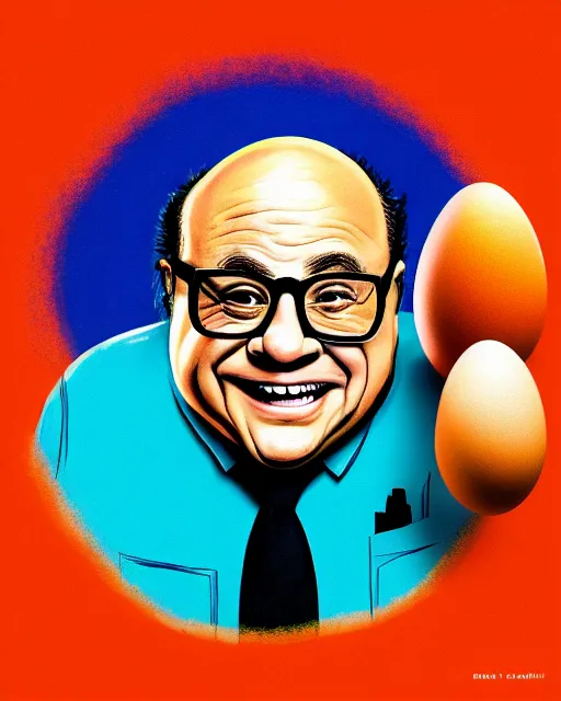 Image similar to painting portrait of danny devito as an egg, cartoon, warm lighting, danny devito has an egg body, movie poster, illustration by bartek fedyczak, erak note, tooth wu, neil richards, kan liu, siwoo kim, jisu choe, trending on art station