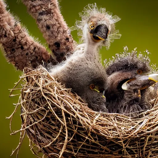 Image similar to Cuckoo chicks in nest being fed by an octopus national geographic photography