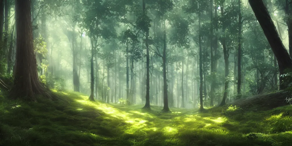 Image similar to a forest, cinematic angle, studio Ghibli, cinematic lighting, digital art, detailed oil painting, hyperrealistic, 8k