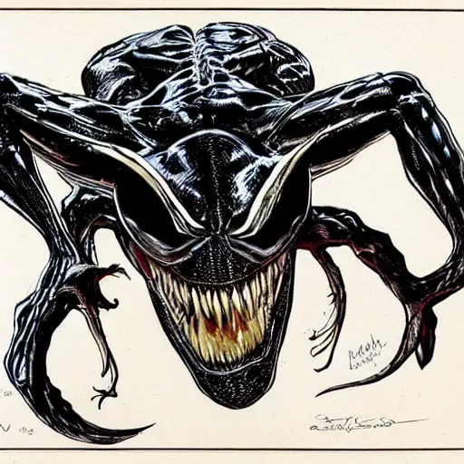 Image similar to venom from spiderman, mental health, psychology :: Concept Art, Highly Detailed, intricate :: a masterpiece by M.W. Kaluta