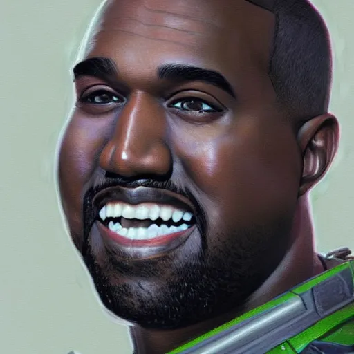 Image similar to Smiling Kanye West as a space soldier, close-up portrait art by Donato Giancola and James Gurney, digital art, trending on artstation