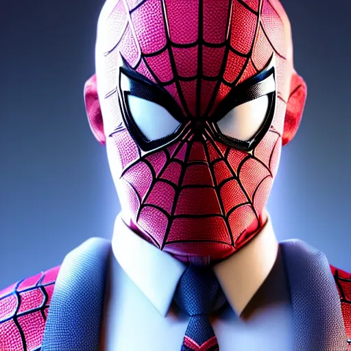 Prompt: still photo of spider - man in a suit, highly detailed, photorealistic portrait, bright studio setting, studio lighting, crisp quality and light reflections, unreal engine 5 quality render