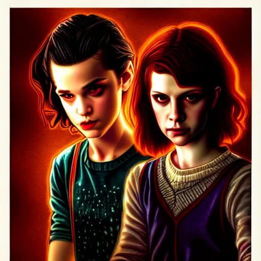 Image similar to Twilight version of Stranger Things, Portrait of Edward and Bella, diffuse lighting, fantasy, intricate, elegant, highly detailed, lifelike, photorealistic, digital painting, artstation, illustration, concept art, smooth, sharp focus, art by Albert Aublet