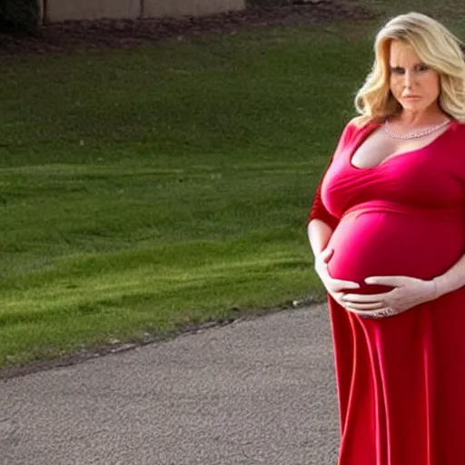 Prompt: Pregnant Donald Trump in a dress, Hallmark movie, movie still, chick flick