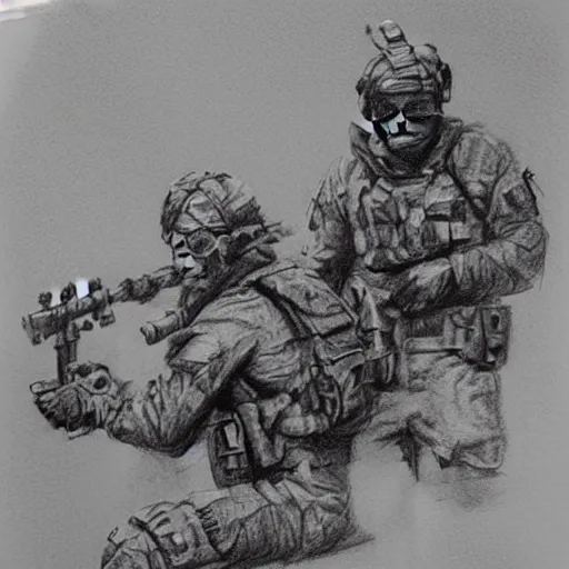 Prompt: pencil sketch of navy seals