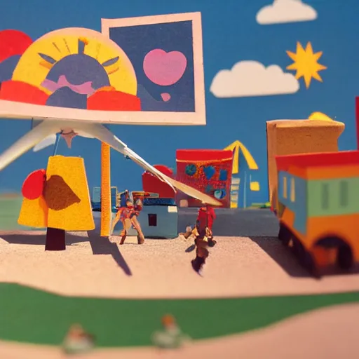 Prompt: a sunny day tiny cardboard circus