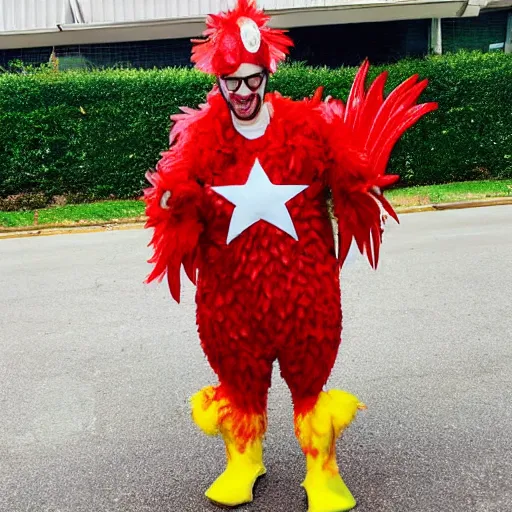 Image similar to chris evans wearing a funky chicken costume