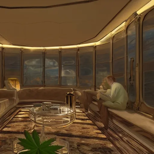 Image similar to neat cannabis space, luxury interior by neville page, ralph mcquarrie, global illumination, radiant light