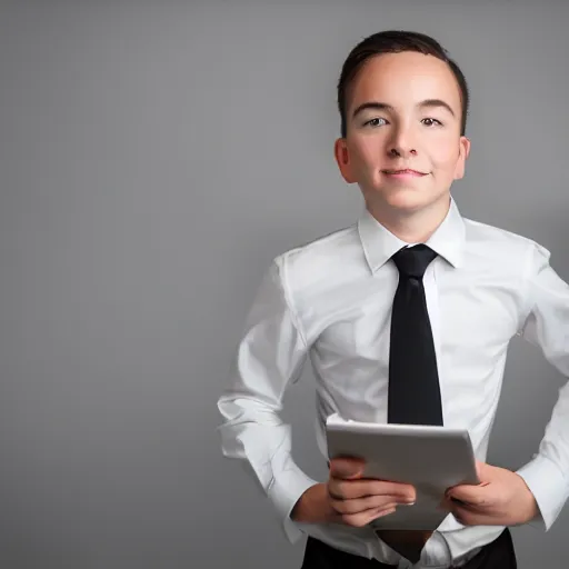 Image similar to corporate portrait, junior sales executive optimistic of the future oblivious to worldly woe, professional studio lighting