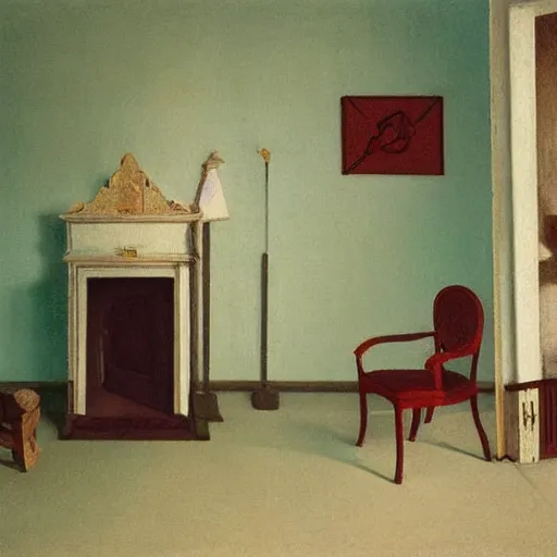 Prompt: close - up of a chimera in a liminal room, film still by wes anderson, depicted by balthus, limited color palette, very intricate, art nouveau, highly detailed, lights by hopper, soft pastel colors, minimalist