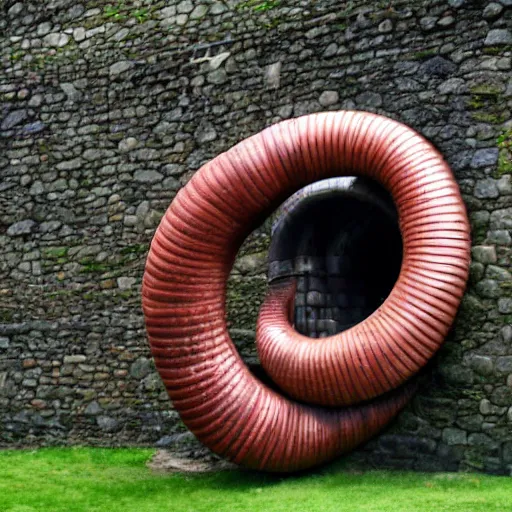 Prompt: giant worm is coiling around a castle