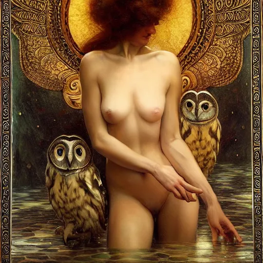 Prompt: highly detailed oil painting | very intricate | cinematic lighting | award - winning | wall mosaic of owls of nightmare relief | by roberto ferri, by tom bagshaw, by j. c. leyendecker and klimt, american romanticism, by austin osman spare, artstation, cgsociety, official art, octane