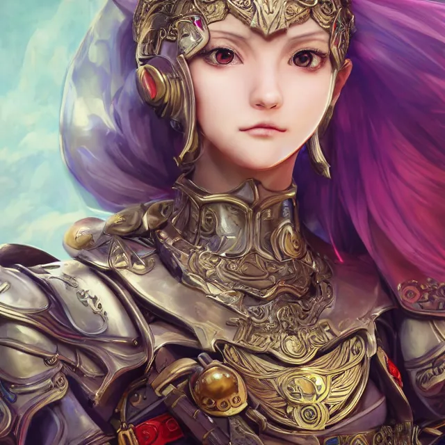 Image similar to studio portrait of lawful good colorful female holy shield paladin as absurdly beautiful, elegant, young sensual anime girl, ultrafine hyperrealistic detailed face illustration by kim jung gi, irakli nadar, intricate linework, sharp focus, bright colors, matte, octopath traveler, final fantasy, unreal engine highly rendered, global illumination, radiant light, intricate environment