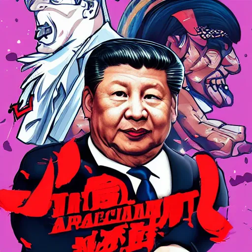 Image similar to xi jinping vs donald trump, street fighters, street fighter, fight, against, digital art, cartoon style