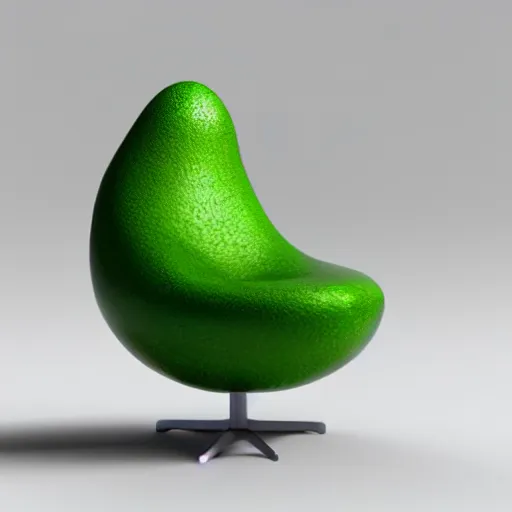 Image similar to a chair that looks like an avocado sitting on top of a white table, a 3 d render by susan weil, behance, ecological art, behance hd, rendered in cinema 4 d, made of soft fabric