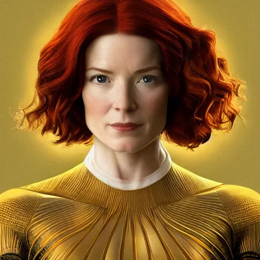 Image similar to bridget regan as jean grey, symmetrical facial features, 8 k intricate detail, golden ratio, in the style of n. c. wyeth, radiosity rendering,