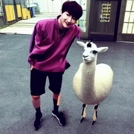 Image similar to jung kook with a llama