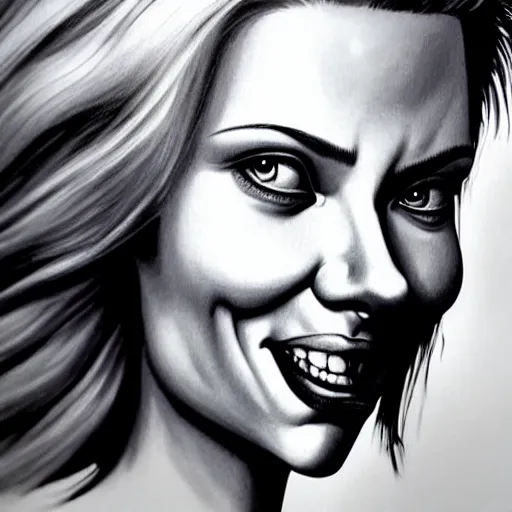 Prompt: funny caricature painting of scarlett johansson, closeup of face, highly detailed, style by mahesh nambiar, archille superbi, carola rubio, an ultrafine hyperdetailed illustration unreal engine 5 highly rendered