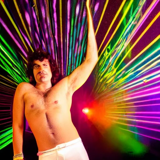 Image similar to an award winning photography of a disco jock at the disco who experiences mystical revelation