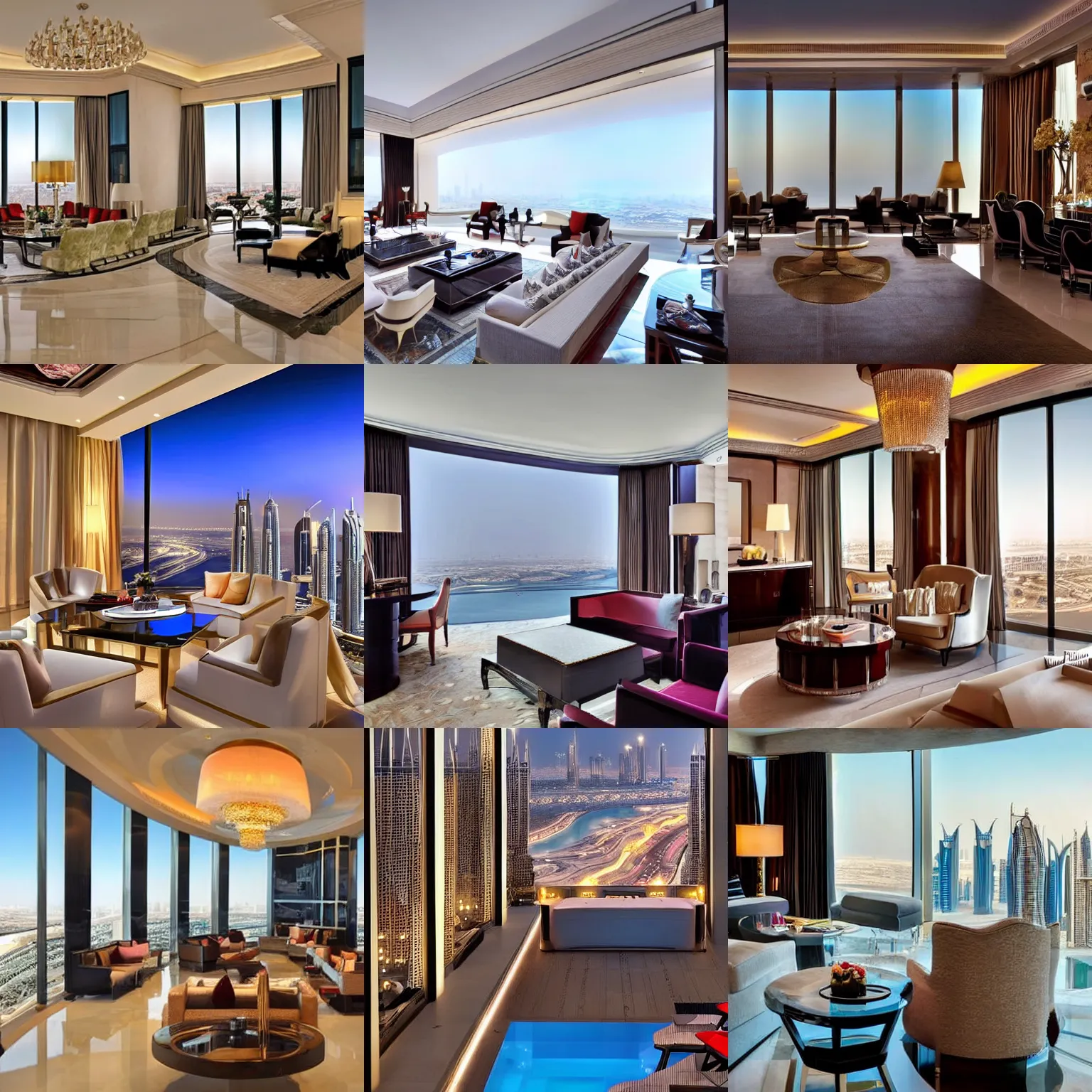 Prompt: presidential suite on the top floor of the most expensive hotel in Dubai