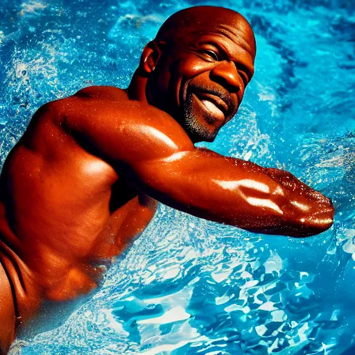 Image similar to terry crews swimming in a pool of salsa, cinematic lighting