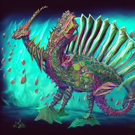 Image similar to underwater sea dragon full body, d & d style, trending on artstation, colorful, intricate, highly detailed art by ilse gort and yugin maffioli