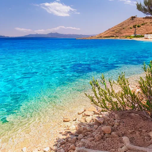 Image similar to beds on Elafonissi Beach in crete, 8k resolution, hyper detailed, professional photograph