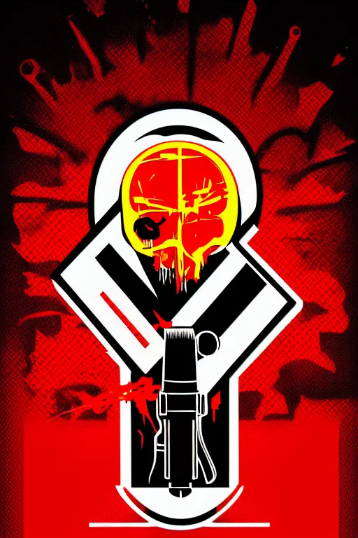 Image similar to kill to survive, shoot to kill logo. pop art, no duplicate image, glowing lights, highly detailed, digital painting, artstation, concept art, smooth, sharp focus, illustration, art by richard hamilton and mimmo rottela