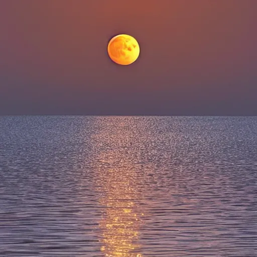 Prompt: hunters moon rising over lake, ethereal, peaceful