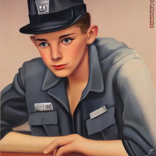 Image similar to 1 9 5 0 s rebel teen male at the police station, art by wes hempel