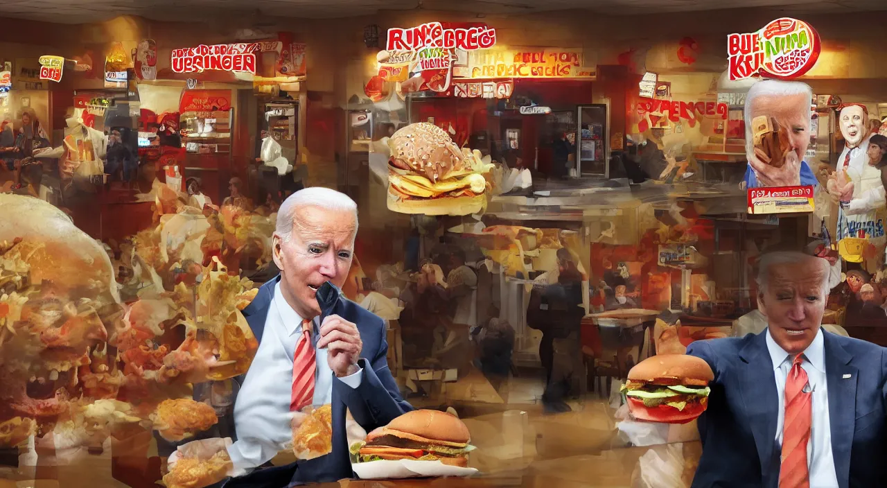Image similar to joe biden haunting a burger king, realistic, detailed, 4 k