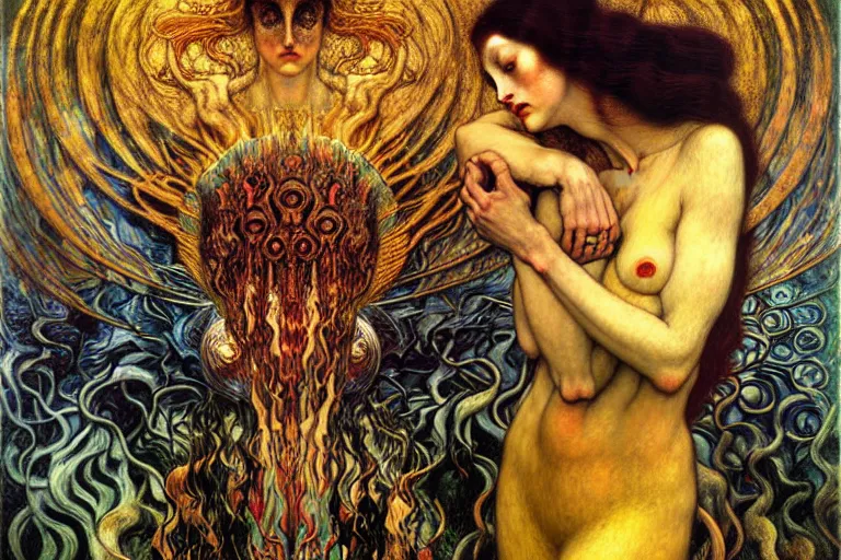 Image similar to Divine Chaos Engine by Karol Bak, Jean Delville, William Blake, Gustav Klimt, and Vincent Van Gogh, symbolist, visionary