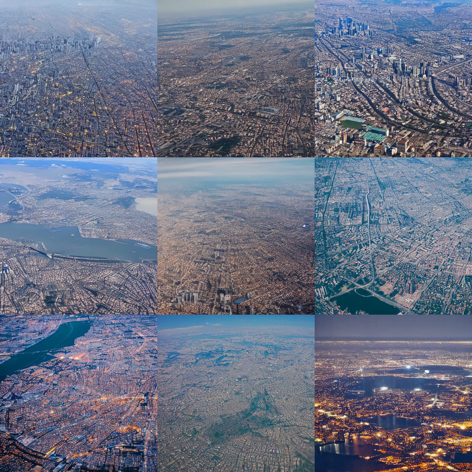 Prompt: a amateur photograph of a city taken from a plane,