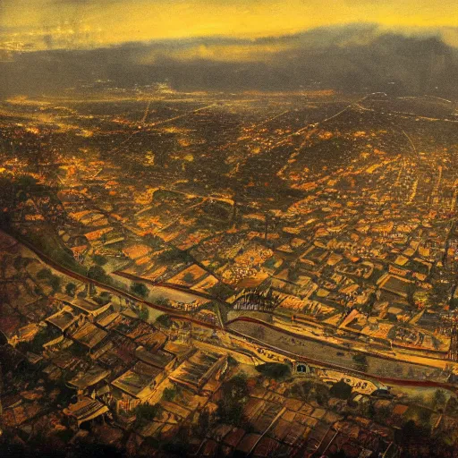 Image similar to overhead view of kingston jamaica 1 9 2 5, atmospheric lighting, intricate, ultra detailed, well composed, best on artstation, cgsociety, epic, stunning, gorgeous, intricate detail, wow, masterpiece