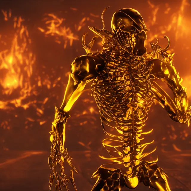 Prompt: golden skeleton in mortal kombat, videogame 3d render, 4k, artstation