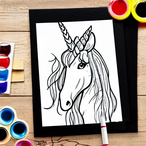 Prompt: full body unicorn, coloring book, black and white