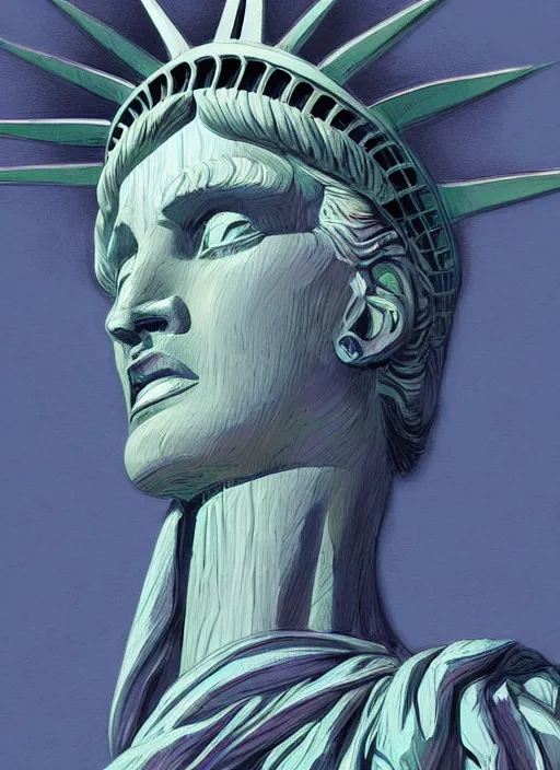 Prompt: statue of liberty as a ruggedly handsome girl, tasteful, intricate, elegant, highly detailed, centered, digital painting, artstation, concept art, smooth, sharp focus, illustration, artgerm, donato giancola, Joseph Christian Leyendecker, WLOP