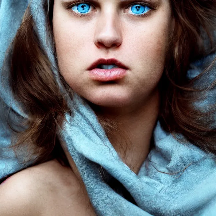 Prompt: dramatic photographic Close-up face of a extremely beautiful girl with light blue eyes and light brown hair , high light on the left, non-illuminated backdrop, illuminated by a dramatic light, Low key lighting, light dark, High constrast, dramatic , Steve Mccurry, Lee Jeffries , Norman Rockwell, Craig Mulins ,dark background, high quality, photo-realistic, 8K,