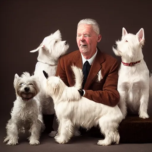 Prompt: a family of west highland terriers in the style of norman rockwell