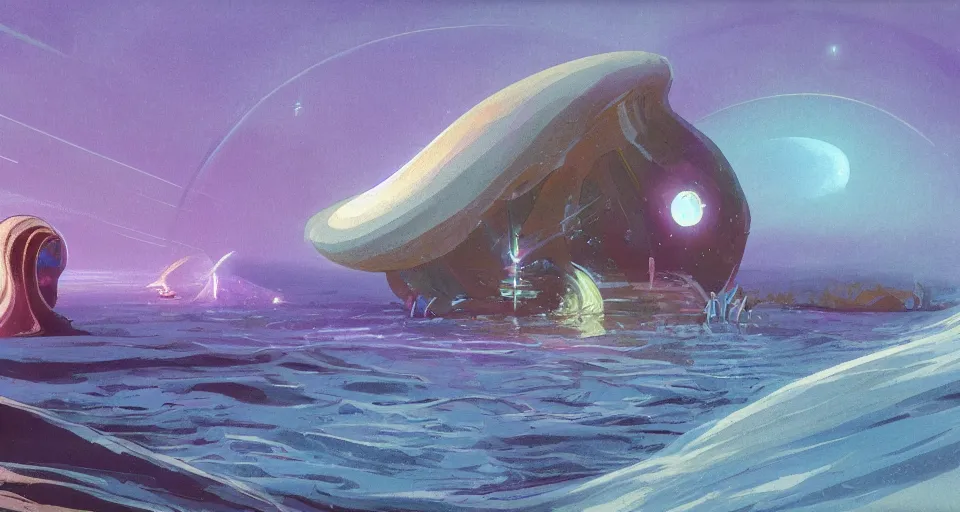 Image similar to i live in a seashell, concept art by bill sienkiwicz and john harris, triadic color scheme