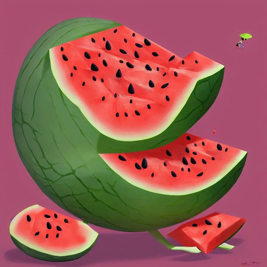 Image similar to Goro Fujita illustrating a watermelon full of flavor on a plain background, art by Goro Fujita, sharp focus, highly detailed, ArtStation