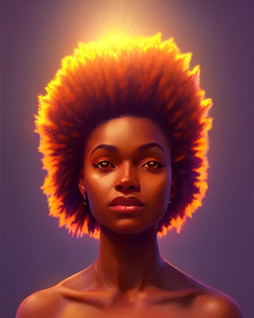 Prompt: beautiful auburn flower african american goddess portrait by sylvain sarrailh, artstation, radiant halo of light, photorealism, w