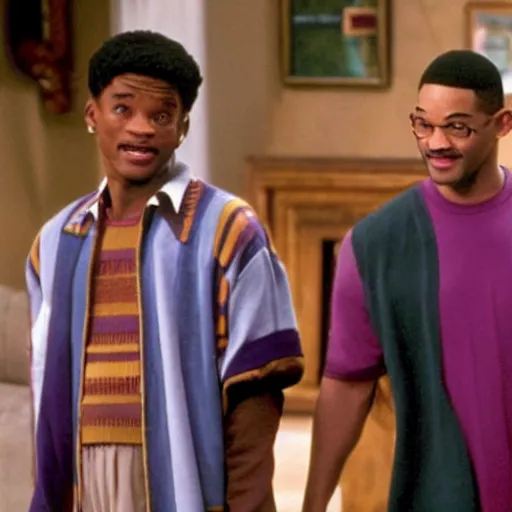 Prompt: film still of Harry Potter next to Will Smith in Fresh Prince of Bell Air