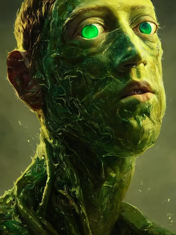 Prompt: portrait of a mark zuckerberg, skin peeling away to reveal bright green! reptile! scales!, forked tongue, art by ryo shiotani and greg rutkowski, intricate, beautiful, cinematic lighting, vintage art by serge ivanoff, high resolution, very detailed